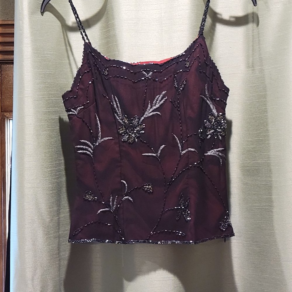 Heart Moon Star Wine and Black beaded Top Size 2